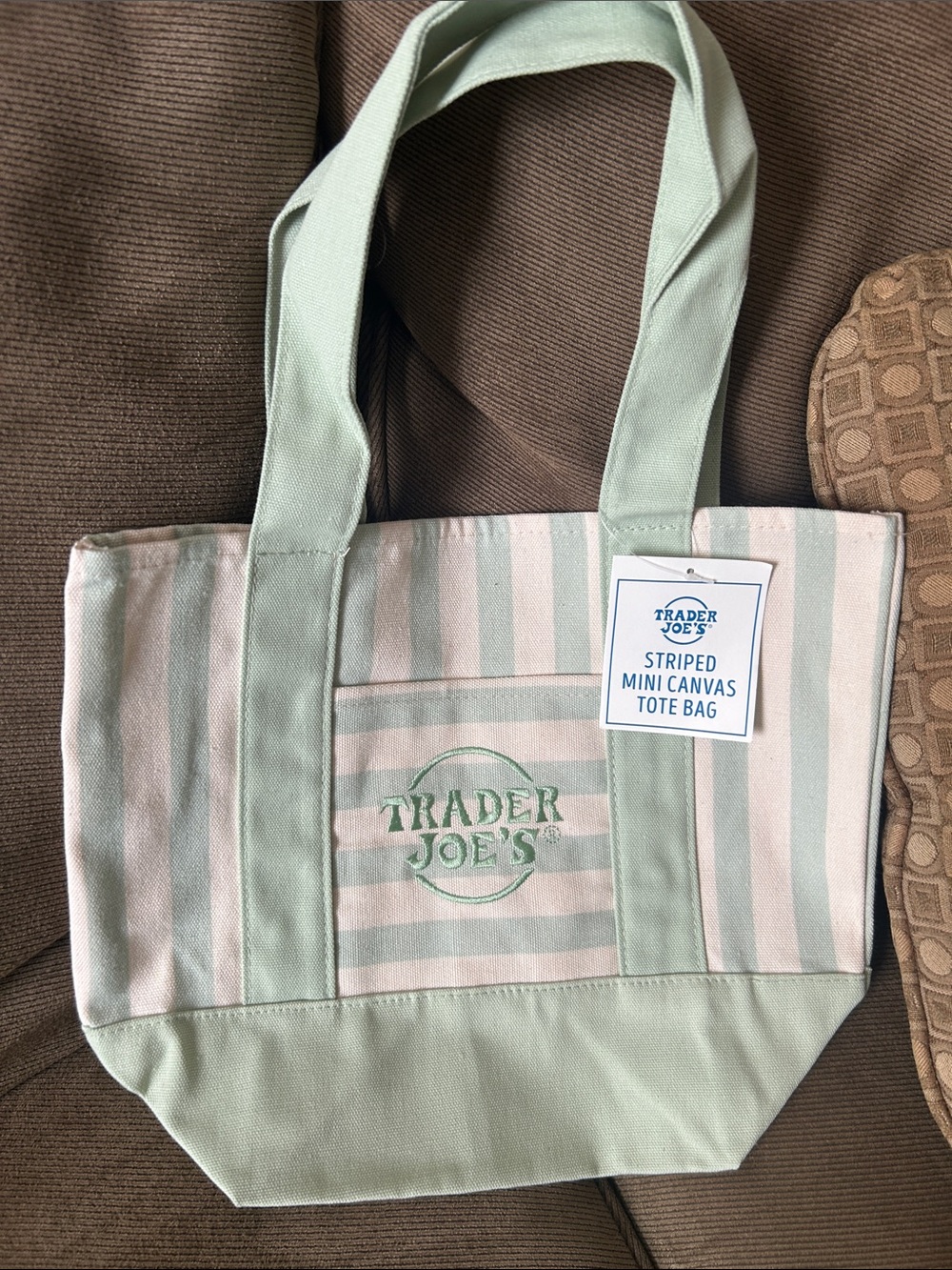 Trader Joe’s Mint Stripe Canvas Tote Bag. Mini